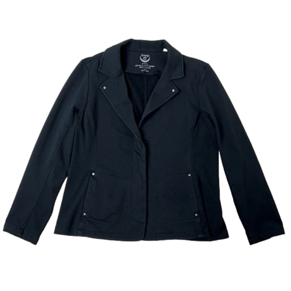 Zenergy by Chico's Black Jersey Knit collared Zip Jacket - Size 2 (Large/12)